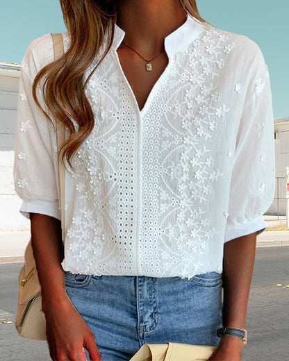 Carmen | Embroidered Blouse with Loose Sleeves and V-Neck