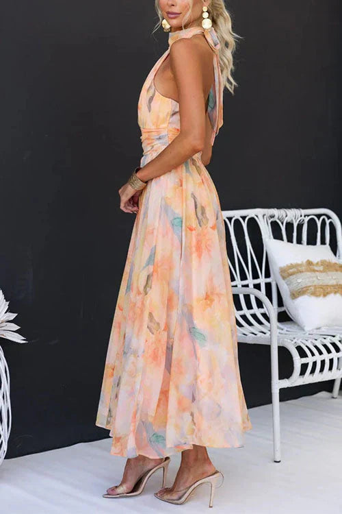 Tecla | Women's Halter Neck Floral Print Maxi Summer Dress