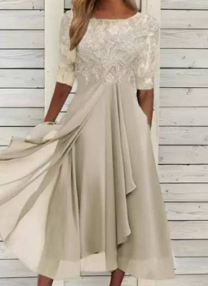 Selinda | Vestido midi formal para mujer con falda plisada y corte estilizado | Sofisticado