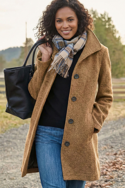 Abrigo de Lana de Invierno con Cierre de Botón