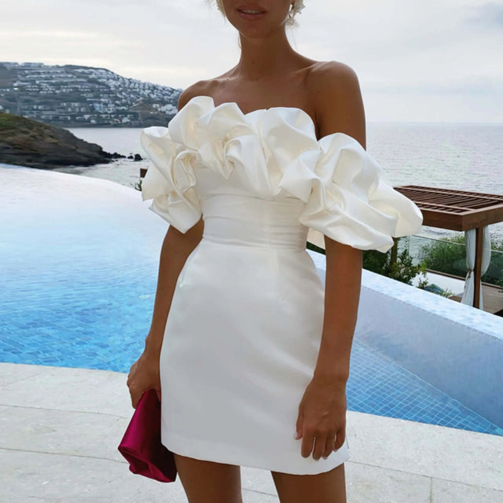 Lilia | Robe mini de mariage femme avec volants et sans bretelles