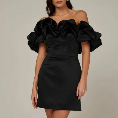 Lilia | Robe mini de mariage femme avec volants et sans bretelles
