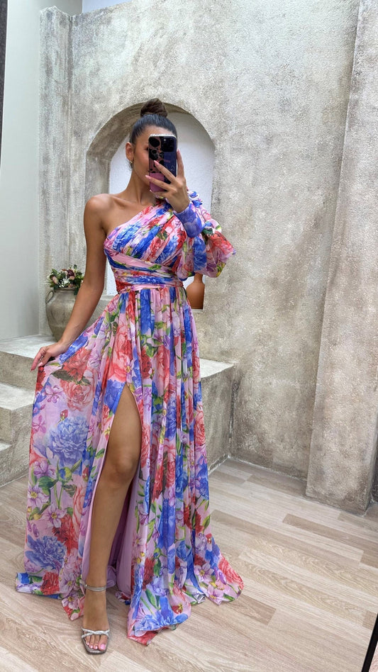 Oria | Vestido maxi elegante para mujer con estampado floral y abertura