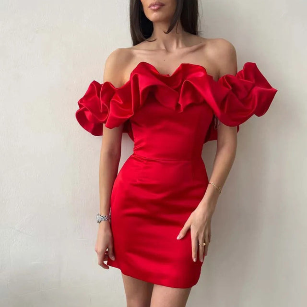Lilia | Robe mini de mariage femme avec volants et sans bretelles