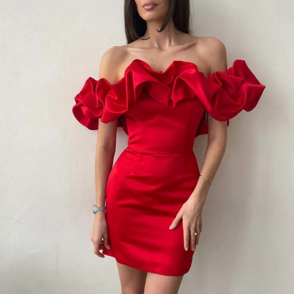 Lilia | Robe mini de mariage femme avec volants et sans bretelles