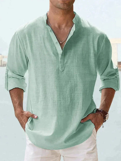 Javier | Man long-sleeved loose-fitting shirt no lapel collar
