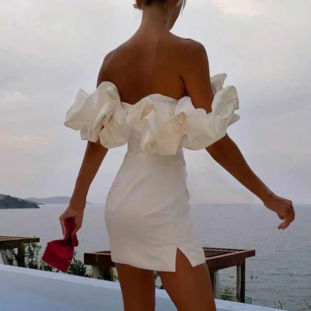 Lilia | Robe mini de mariage femme avec volants et sans bretelles