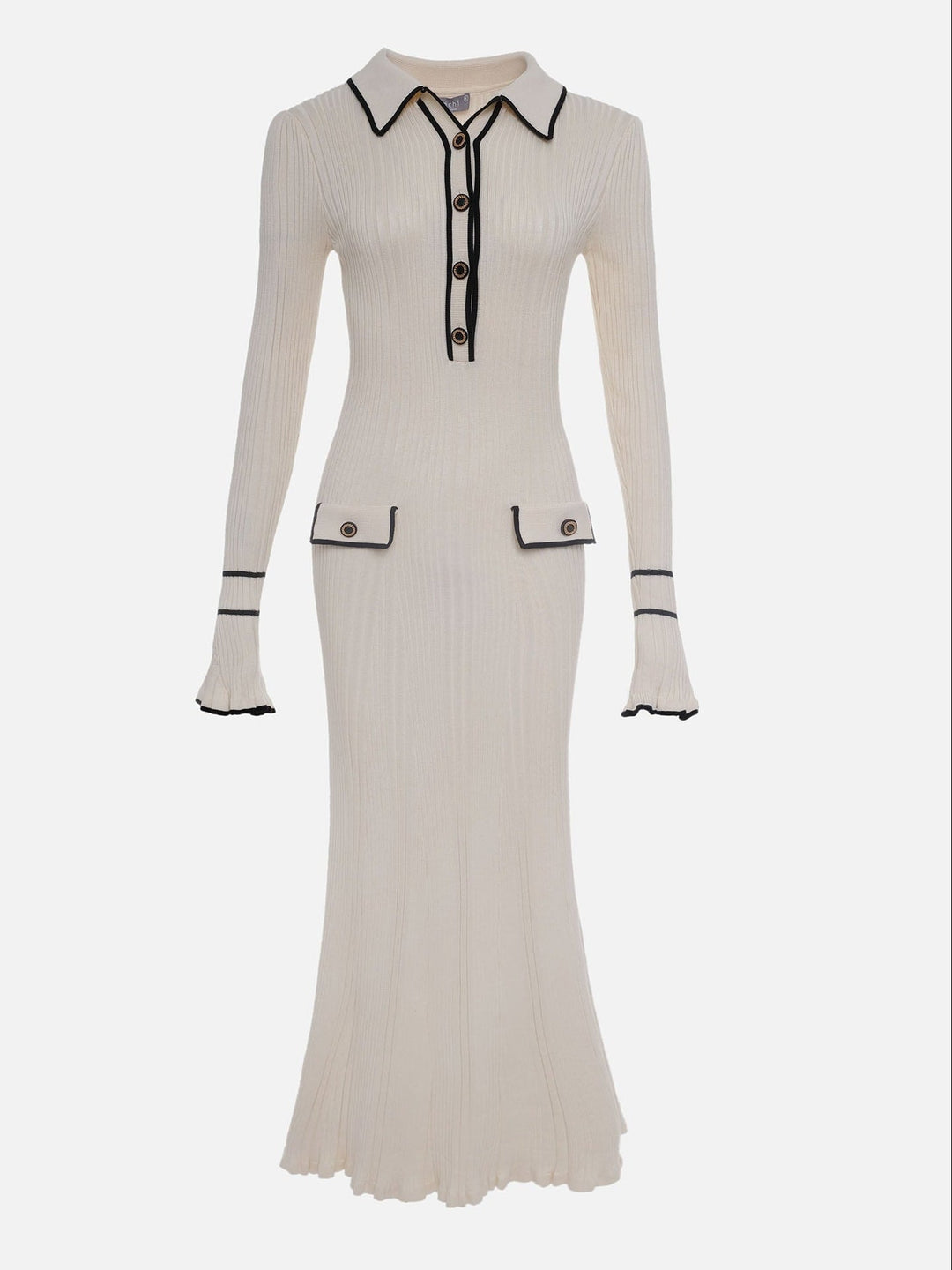 Criselda | Vestido acanalado midi de primavera con botones para mujer