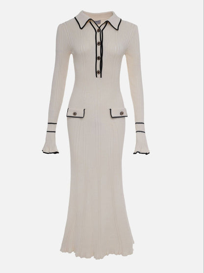 Criselda | Vestido acanalado midi de primavera con botones para mujer