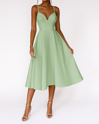 Katia| Women's midi wedding dress with thin straps and full skirt