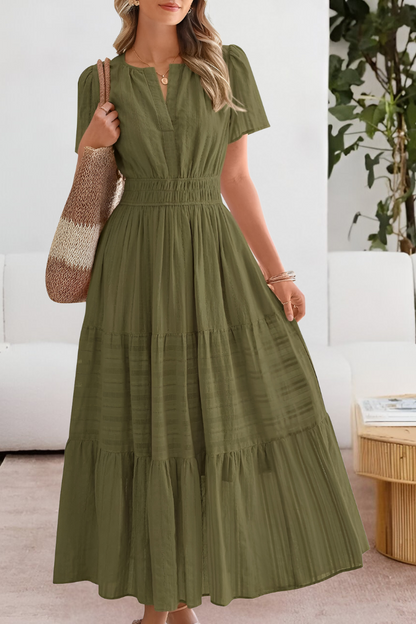 Adela | Vestido midi boho para mujer con cintura fruncida