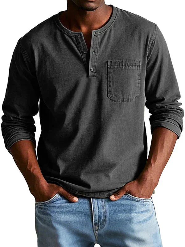 Camisa casual hombre manga larga Henley
