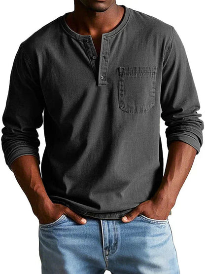 Camisa casual hombre manga larga Henley