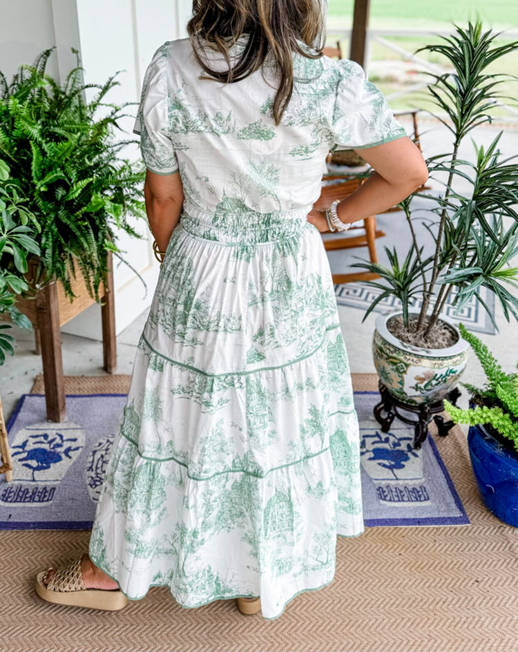 Olalla | Vestido midi para mujer con estampado vintage y volantes