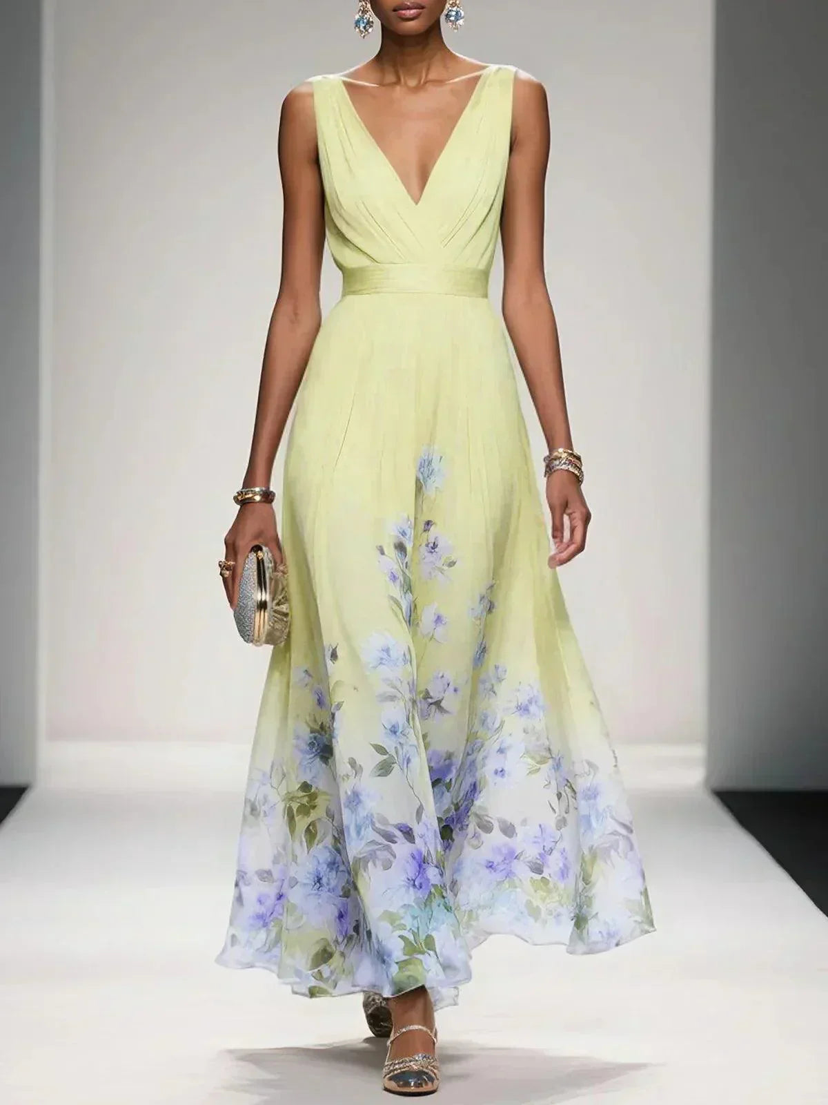 Daniela | Robe longue femme à imprimé floral et col en V
