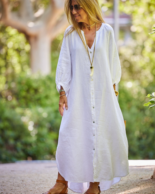 Adolfa | Maxikleid im Hemdblusenstil mit Knöpfen und langen Ärmeln  