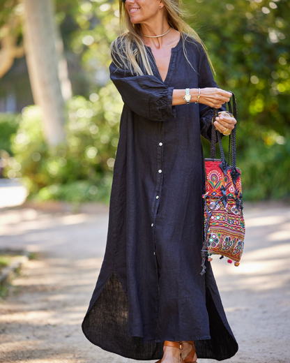 Adolfa | Maxi shirt dress with buttons and long sleeves