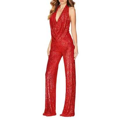 Paula | Mono elegante de mujer con lentejuelas y cuello halter