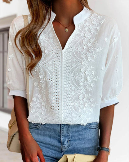 Carmen | Embroidered Blouse with Loose Sleeves and V-Neck
