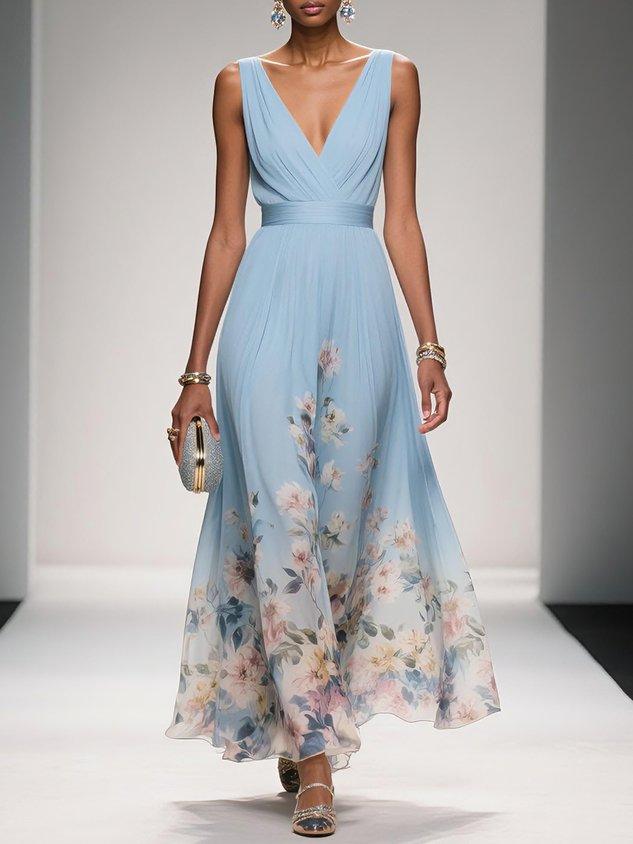 Daniela | Robe longue femme à imprimé floral et col en V