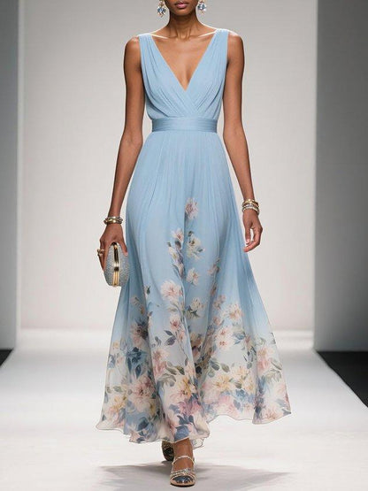 Daniela | Robe longue femme à imprimé floral et col en V