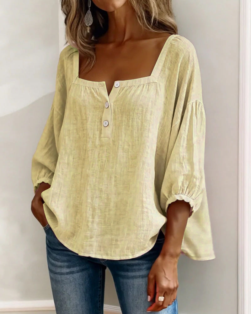 Lurea | Women's blouse with square neckline and buttons