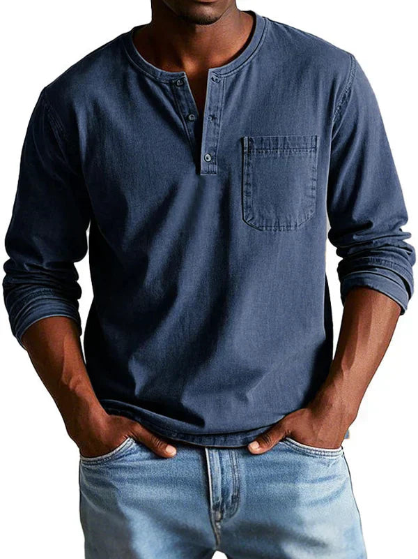 Camisa casual hombre manga larga Henley