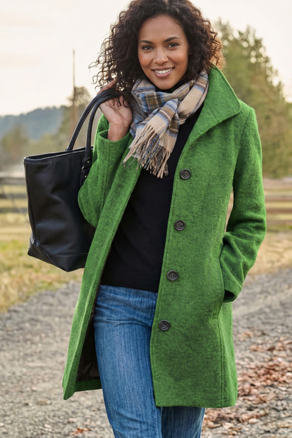 Abrigo de Lana de Invierno con Cierre de Botón