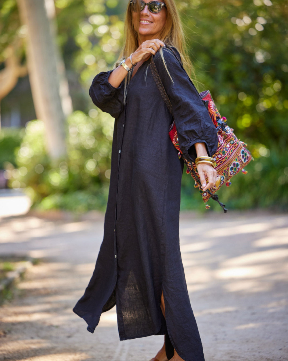 Adolfa | Maxi shirt dress with buttons and long sleeves