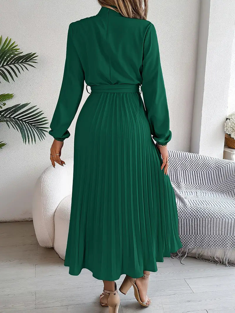Rhea | Pleated Long Sleeve Dress with Belt
