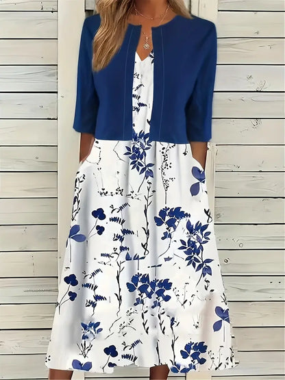 Sofía | Vestido midi para mujer con estampado floral y chaqueta