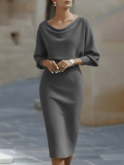 Patricia | Midi dress with mid-length sleeves and fitted draped neckline