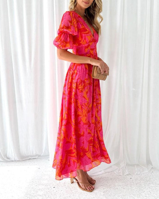 Zelmira | Elegant maxi dress with print and short sleeves