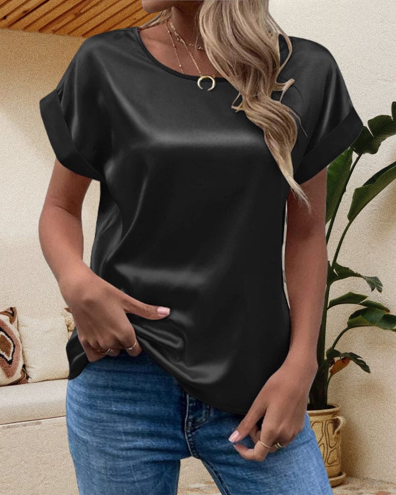 Beltrixa | Blusa de satén de mujer con mangas cortas | Chic