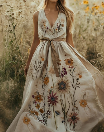 Elena | Robe longue élégante pour femme avec imprimé floral et décolleté en V