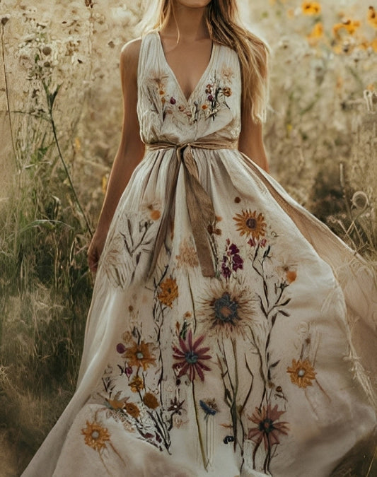 Elena | Robe longue élégante pour femme avec imprimé floral et décolleté en V