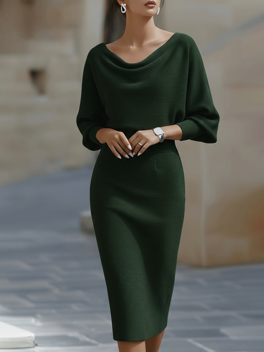 Patricia | Midi dress with mid-length sleeves and fitted draped neckline