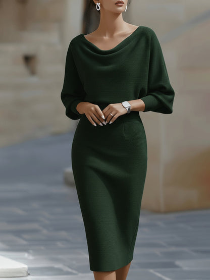 Patricia | Midi dress with mid-length sleeves and fitted draped neckline