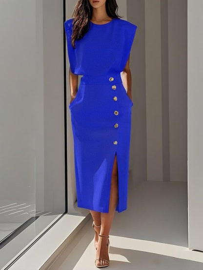 Beatriz | Vestido midi para mujer con botones y abertura frontal