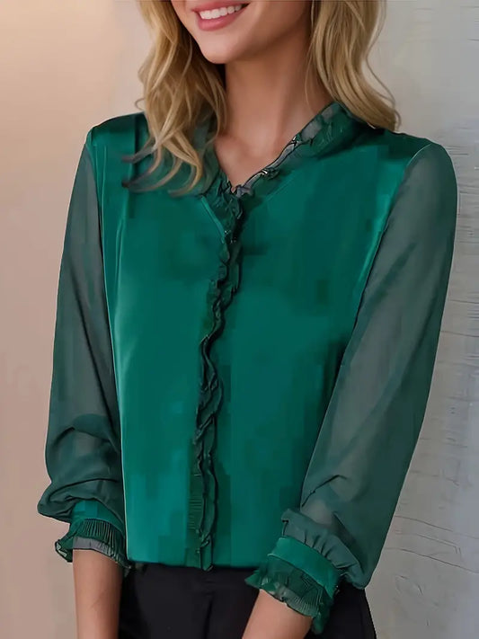 Alba | Women's elegant blouse with long sleeves and ruffle detail