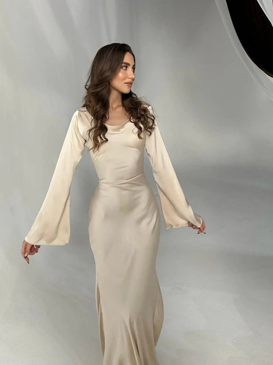 Aitana | Robe maxi fluide pour femme avec manches longues