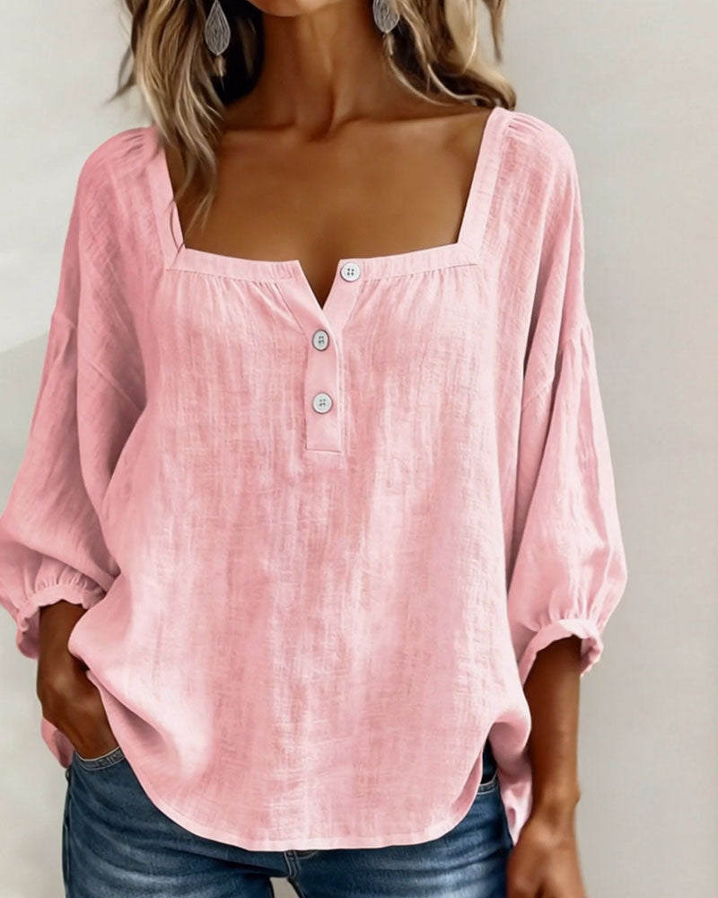 Lurea | Women's blouse with square neckline and buttons