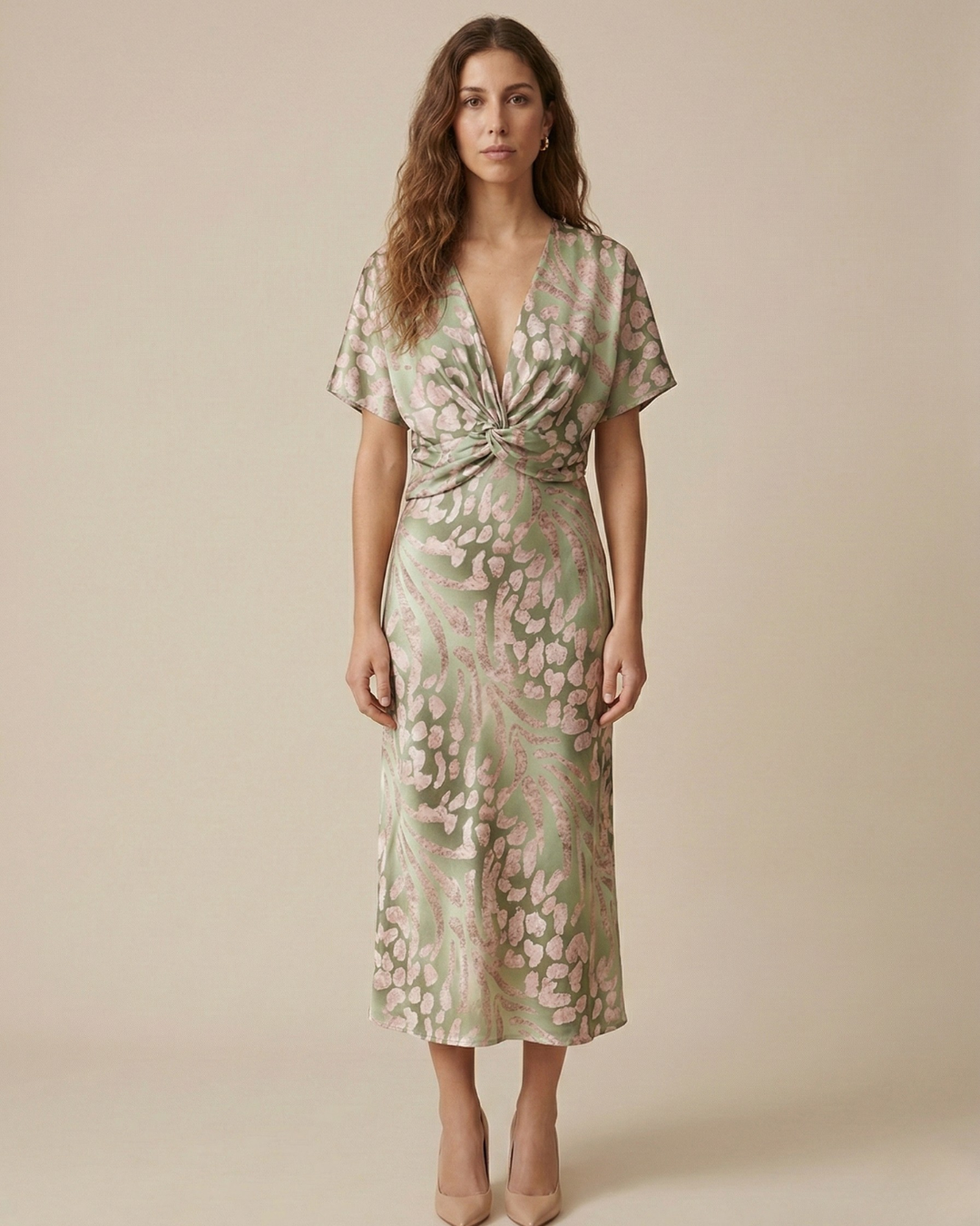 Ana | Vestido midi cruzado de mujer con cuello en V | Elegante