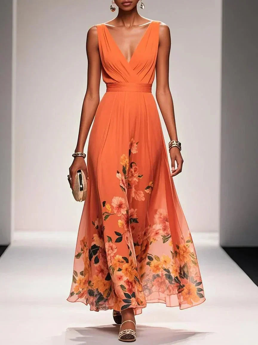 Daniela | Robe longue femme à imprimé floral et col en V