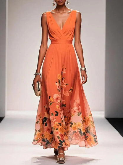 Daniela | Robe longue femme à imprimé floral et col en V