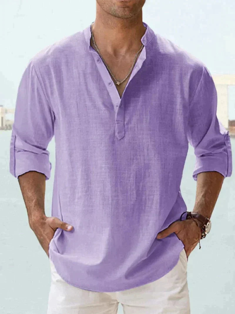Javier | Man long-sleeved loose-fitting shirt no lapel collar