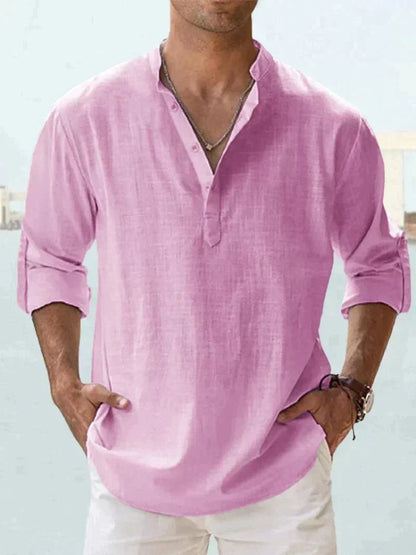Javier | Man long-sleeved loose-fitting shirt no lapel collar