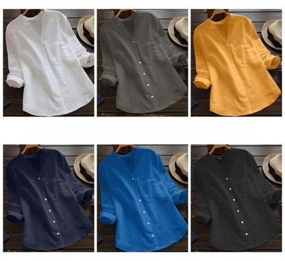 Fleur | Chemise à manches longues et poche, sans col à revers