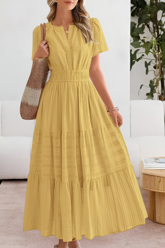 Milagros | Vestido boho con cintura fruncida y manga corta