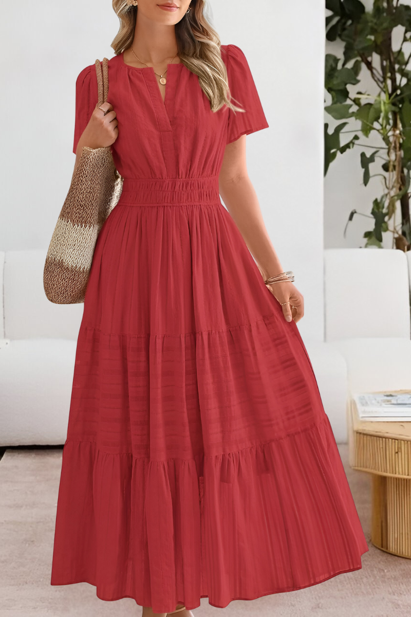 Milagros | Vestido boho con cintura fruncida y manga corta
